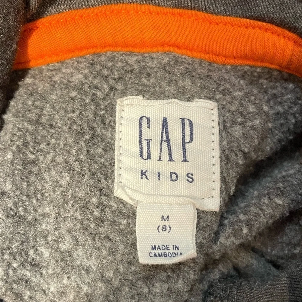 VINTAGE CLASSIC GAP LOGO HOODIE YOUTH SIZE M (8) DARK GRAY/ORANGE PULLOVER!